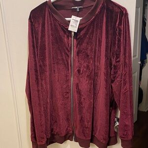 Charlotte Russe Velvet Bomber Jacket in Deep Burgundy